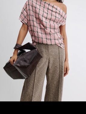 Rachel Comey Pink Plaid Off-Shoulder Blouse